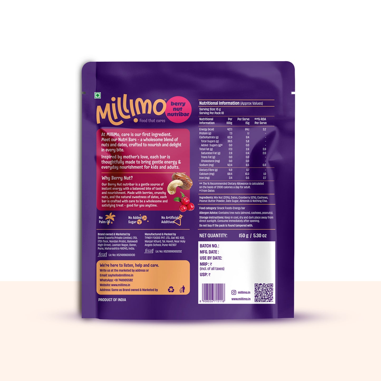 Millimo Healthy Berry Nut Nutribar (150g)