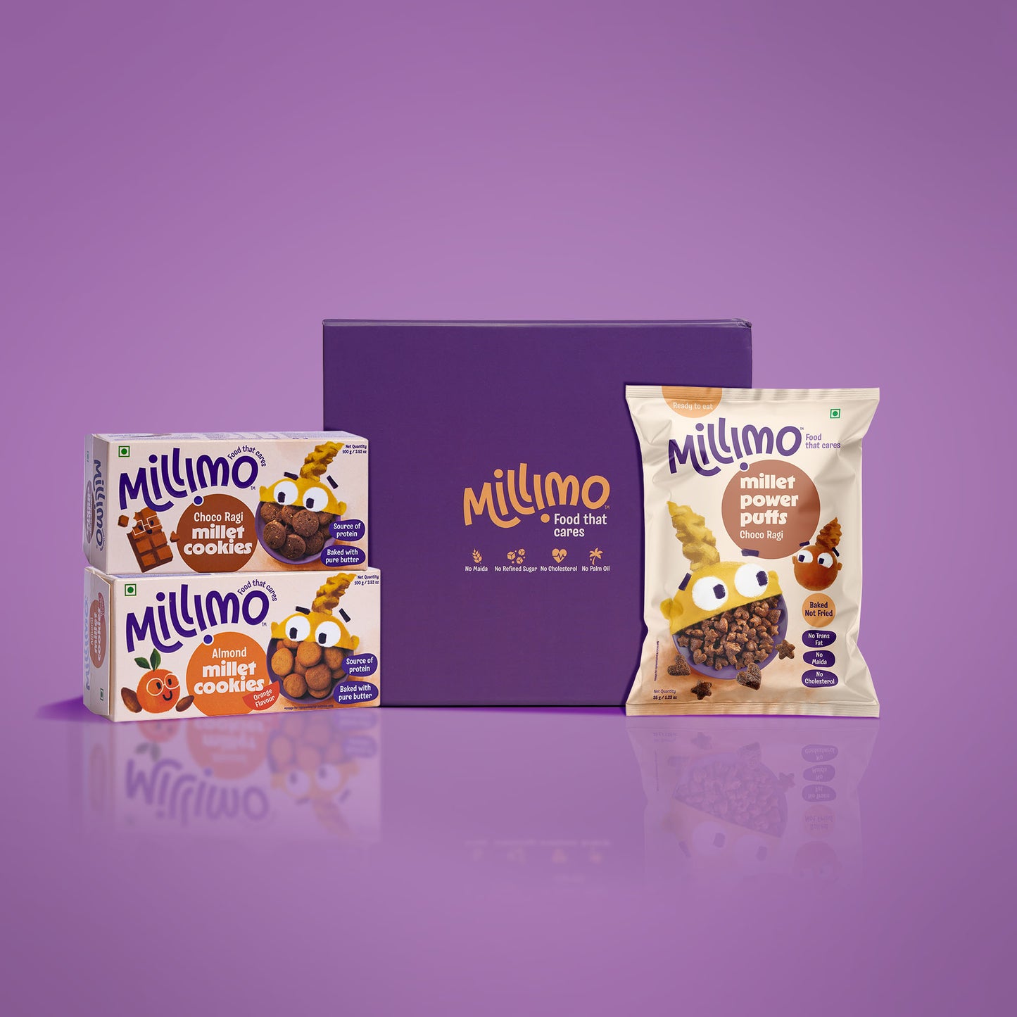 Millimo Millet Snacks Gift Box - Cookies x 2 & Puffs x1 (Pack of 3)