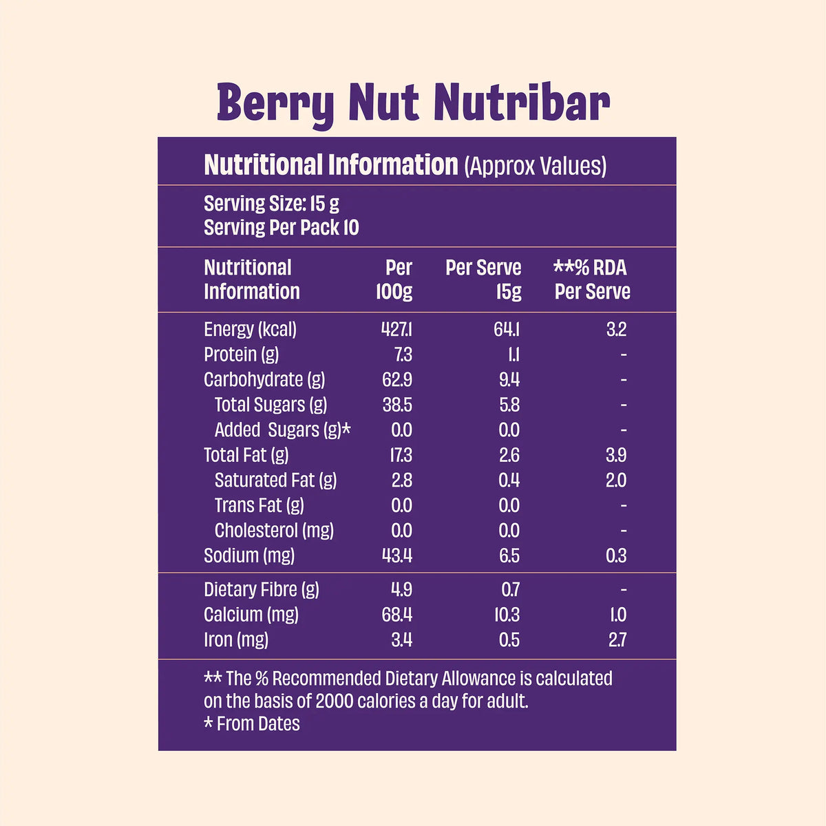 Berry Nut Nutribar (Pack of 10 × 15g)