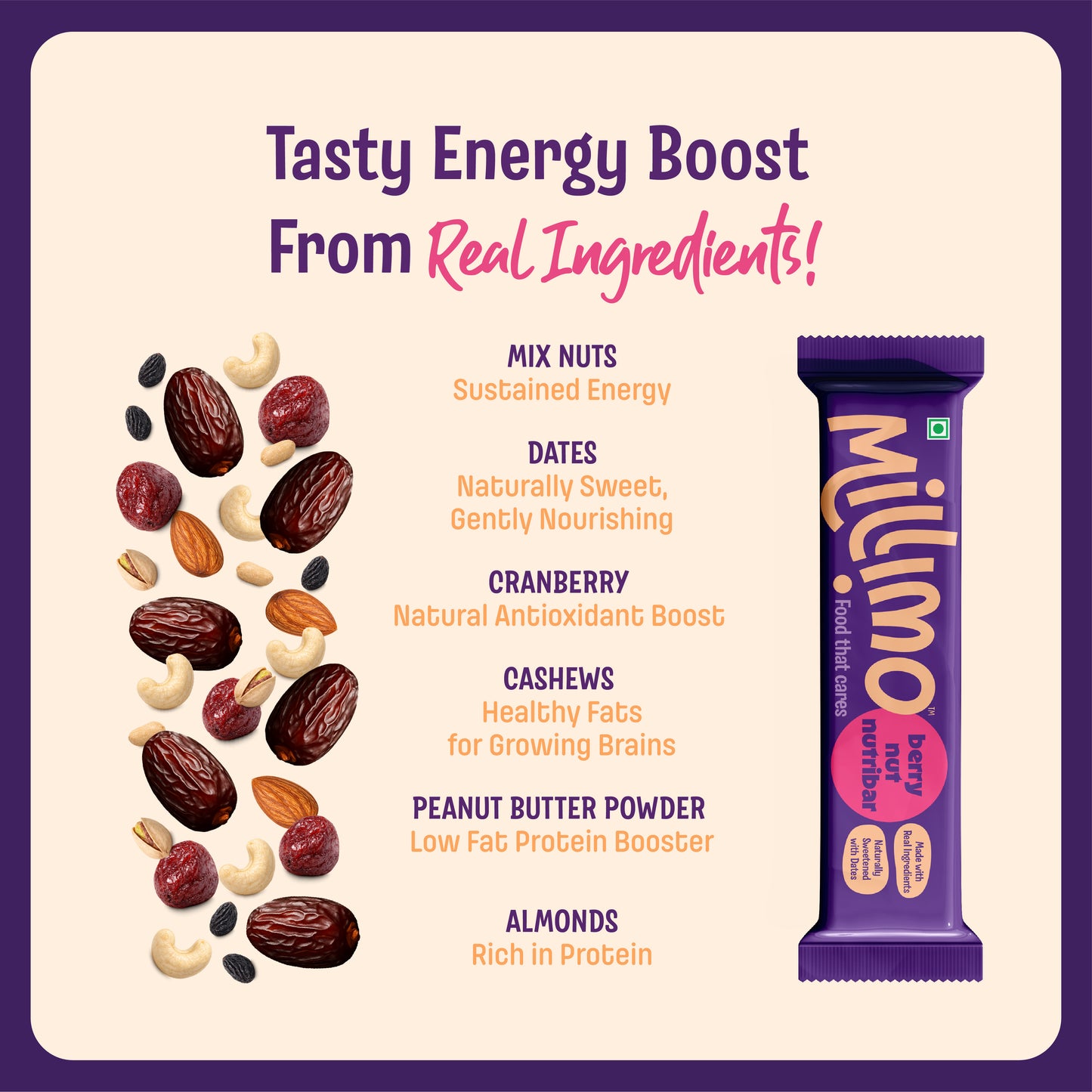 Millimo Healthy Berry Nut Nutribar (150g)