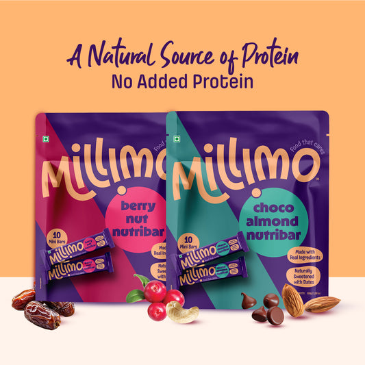 Millimo Healthy Nutribar Combo - Berry Nut & Choco Almond (Pack of 2) (20x15g)