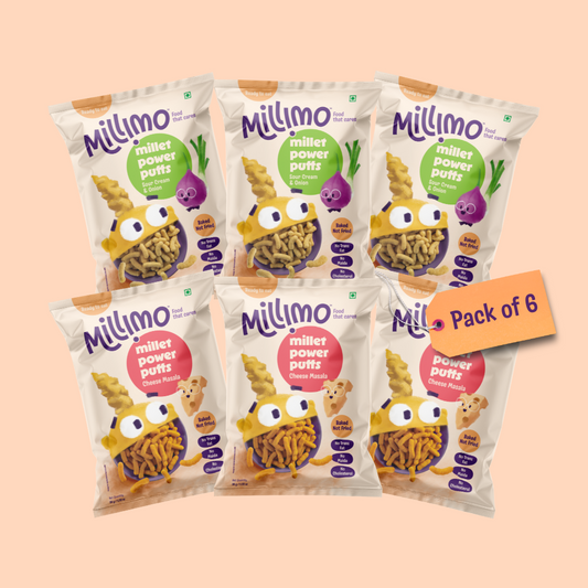 Millet Power Puff Cheese Masala x 3, Sour Cream & Onion x 3 (Pack of 6)