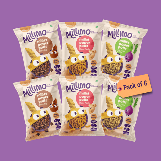 Millet Power Puff Choco Ragi x 2, Cheese Masala x 2, Sour Cream & Onion x 2 (Pack of 6)