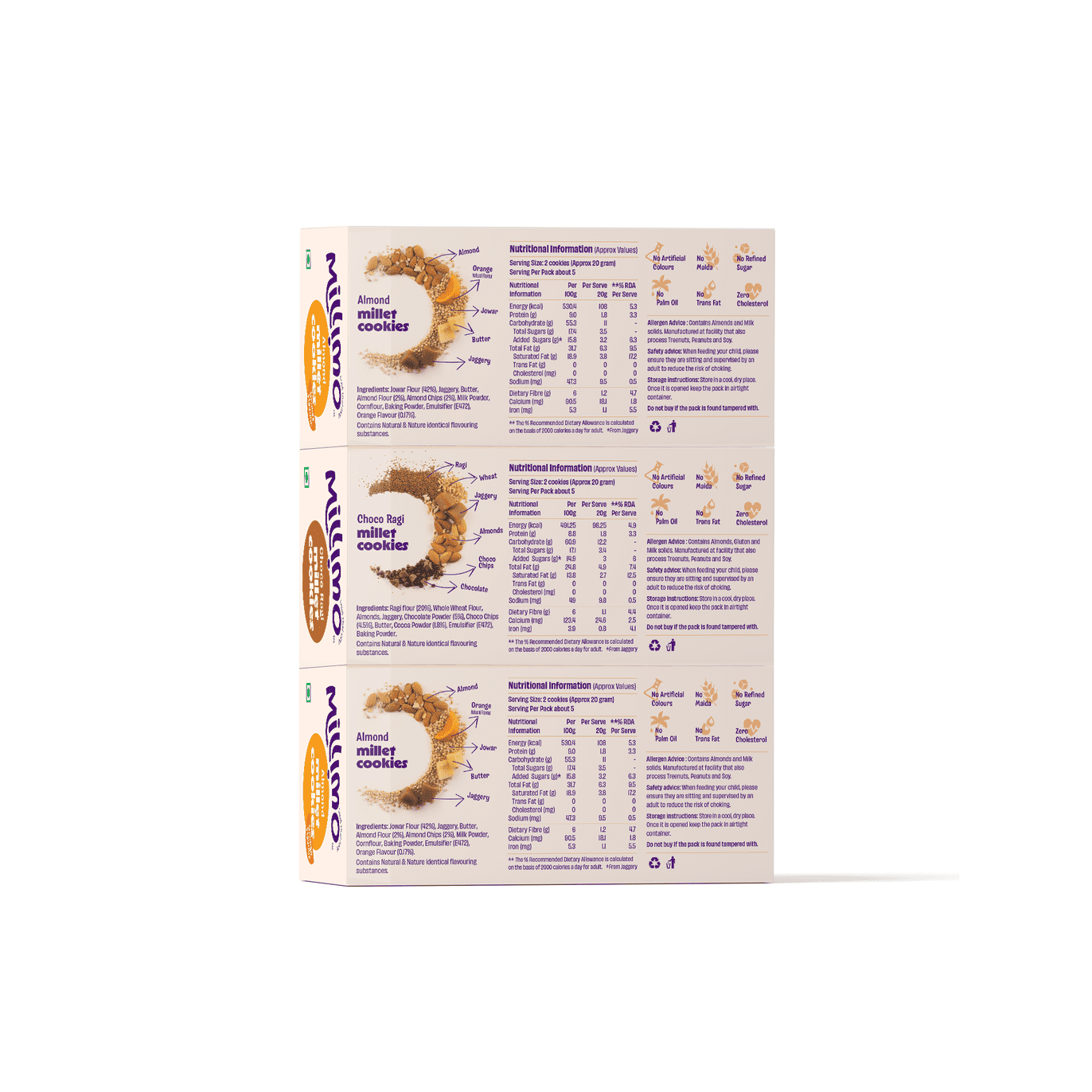 Jowar Almond x2 & Choco Ragi Cookies x1 (Pack of 3)