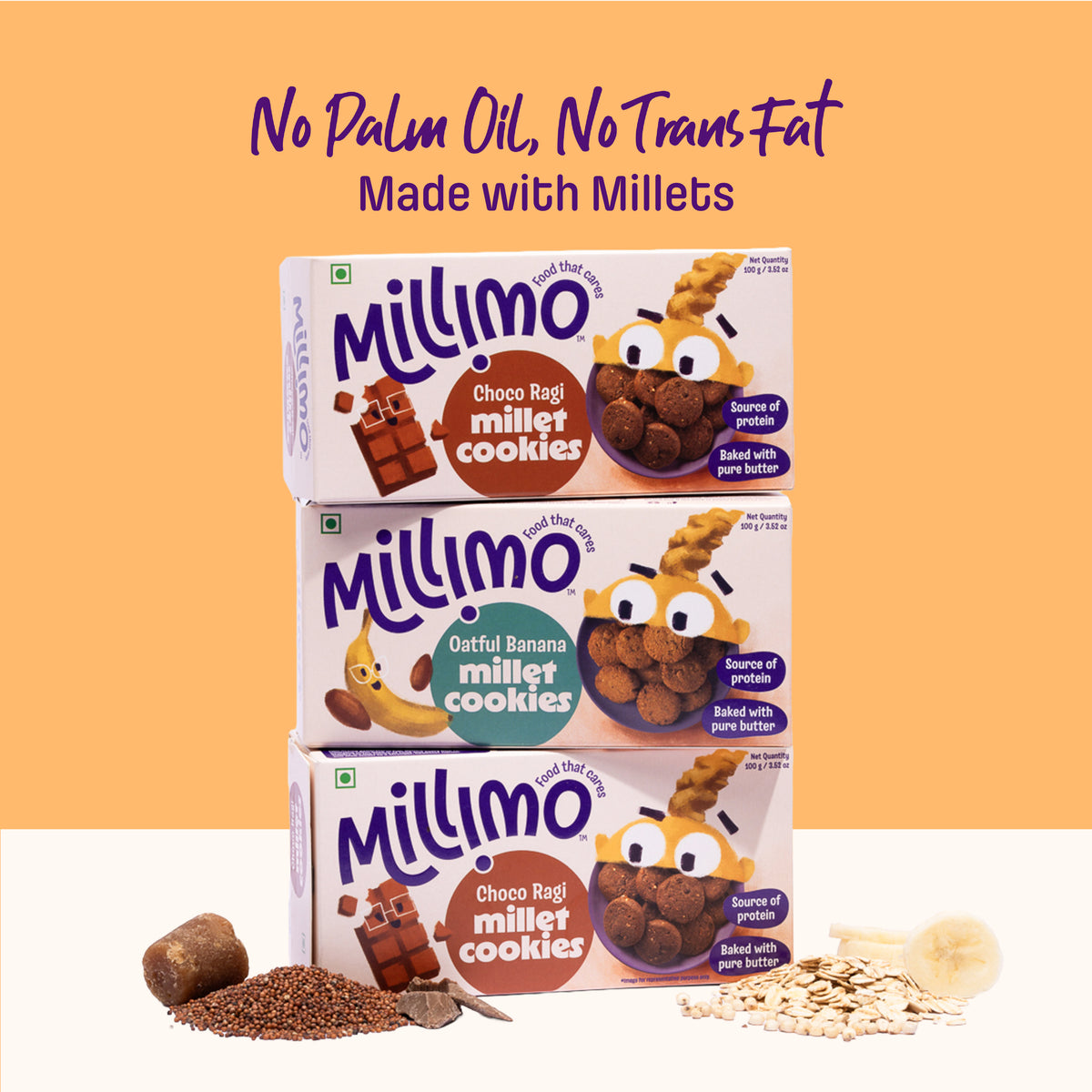 Choco Ragi & Oatful Banana Cookies (3 x 100g) – millimo.in