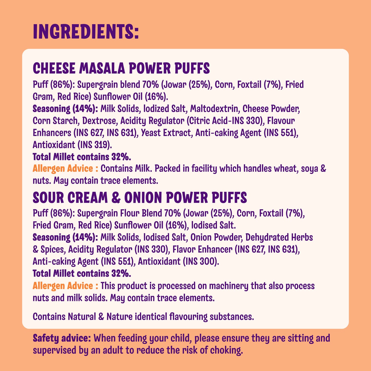 Millet Power Puff Cheese Masala x 3, Sour Cream & Onion x 3 (Pack of 6)