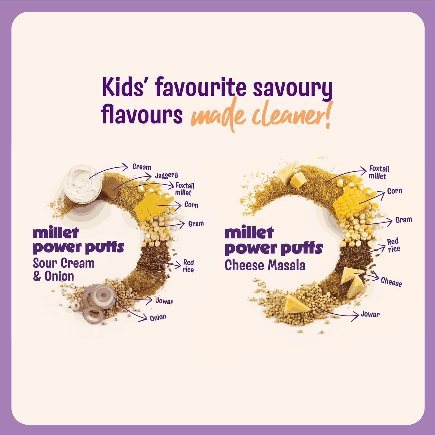 Millet Power Puff Cheese Masala x 3, Sour Cream & Onion x 3 (Pack of 6)