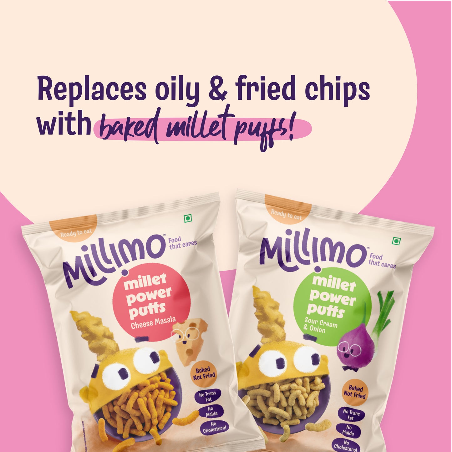 Millet Power Puff Cheese Masala x 3, Sour Cream & Onion x 3 (Pack of 6)